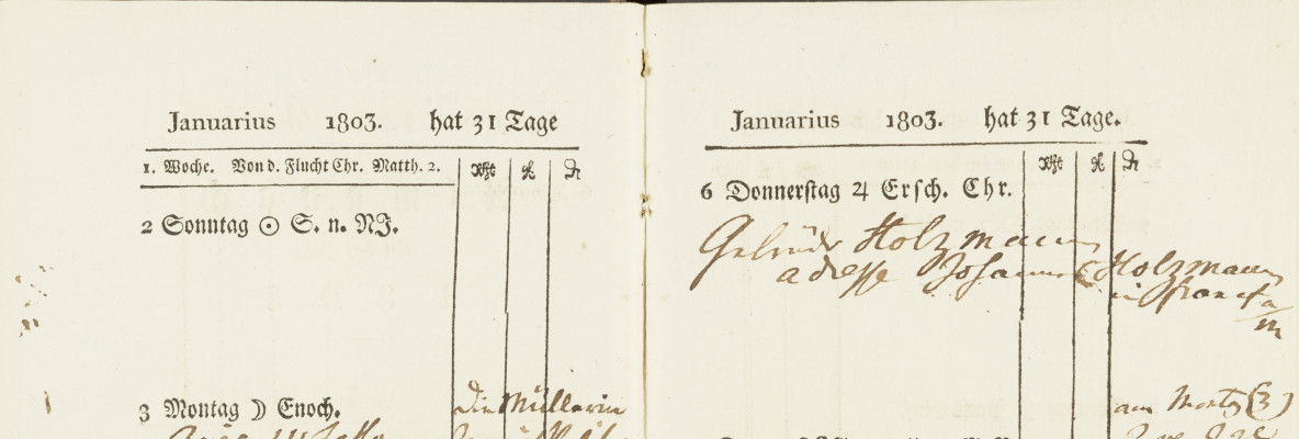 Detail Terminkalender Schiller von 1803 (Klassik Stiftung Weimar, GSA)